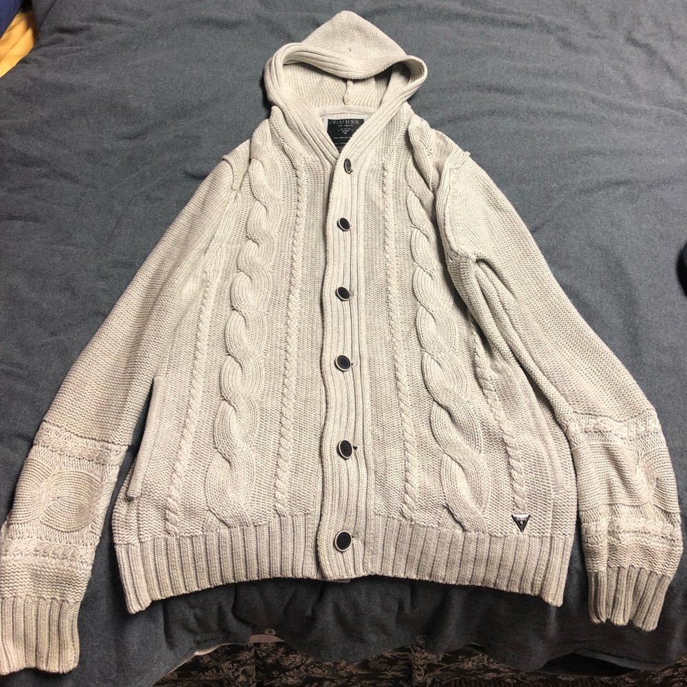 Guess Hooded Button Up Sweater - Size Large